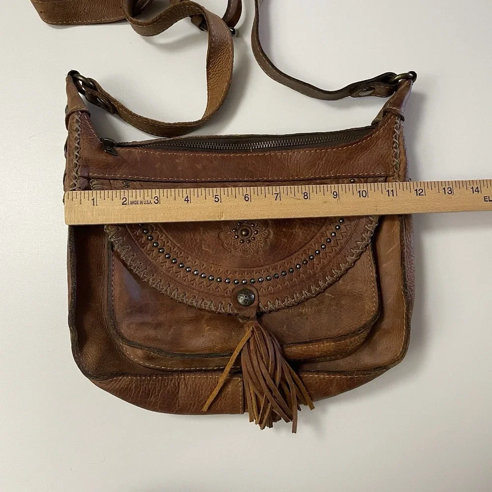 Patricia Nash Camila Leather Crossbody‎ Bag Purse Distressed Boho Cowgirl B8
